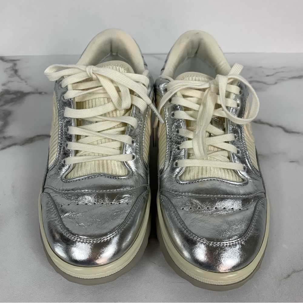 GUCCI Silver Metallic Women’s Low-Top Lace-up Sneakers 36 - Picture 3 of 16